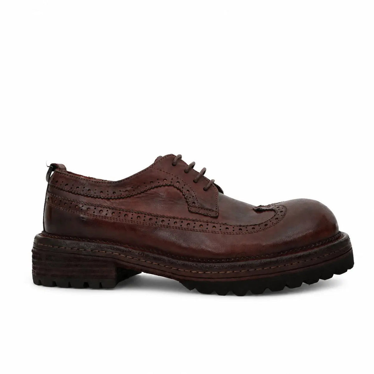 Brown Wingtip Cow Leather Derby Shoes