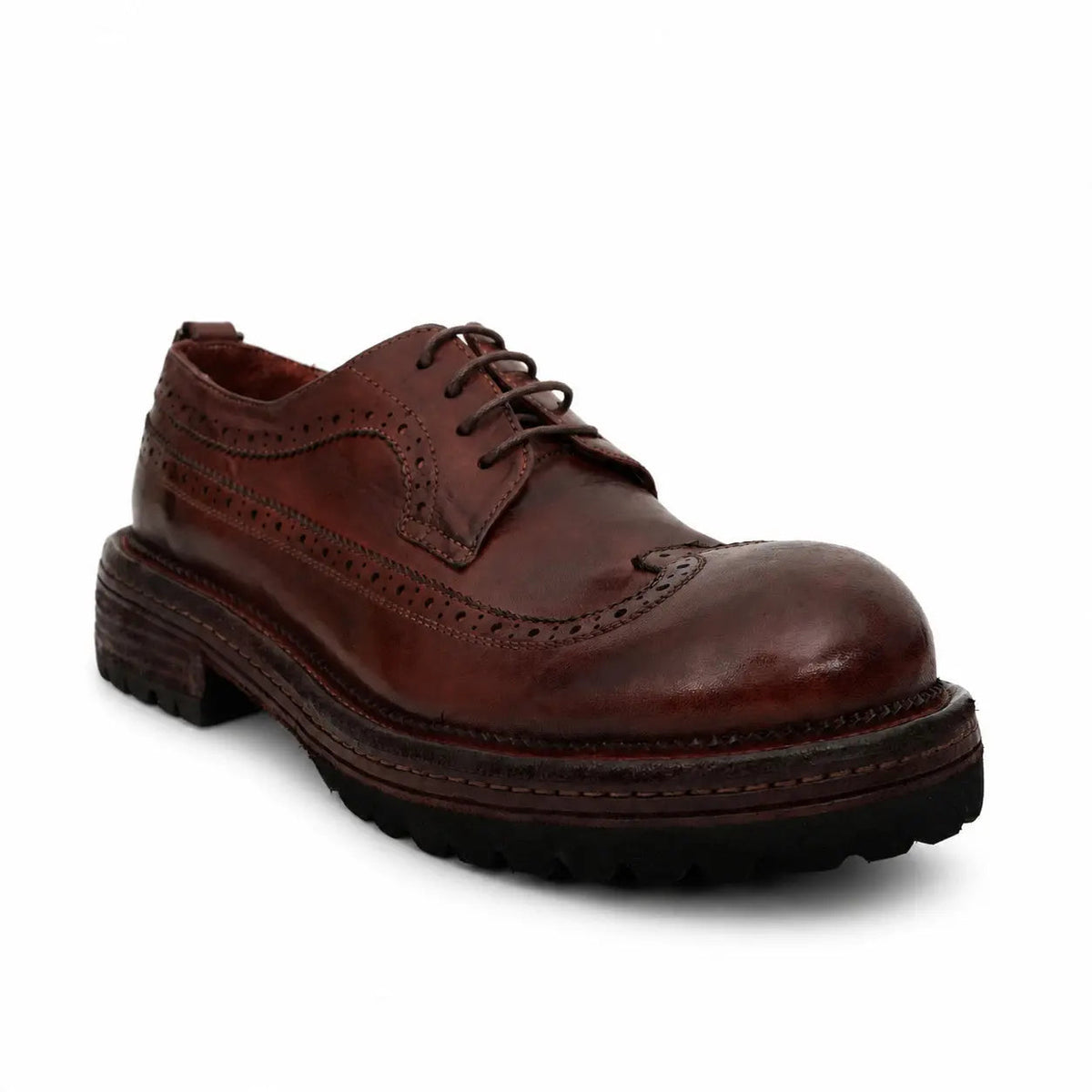 Brown Wingtip Cow Leather Derby Shoes