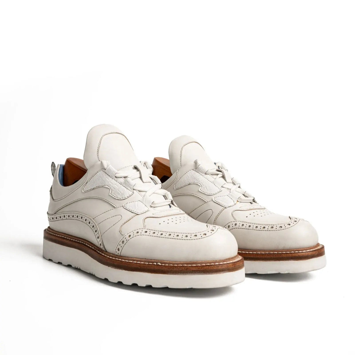 White Wingtip Cow Leather Sneakers