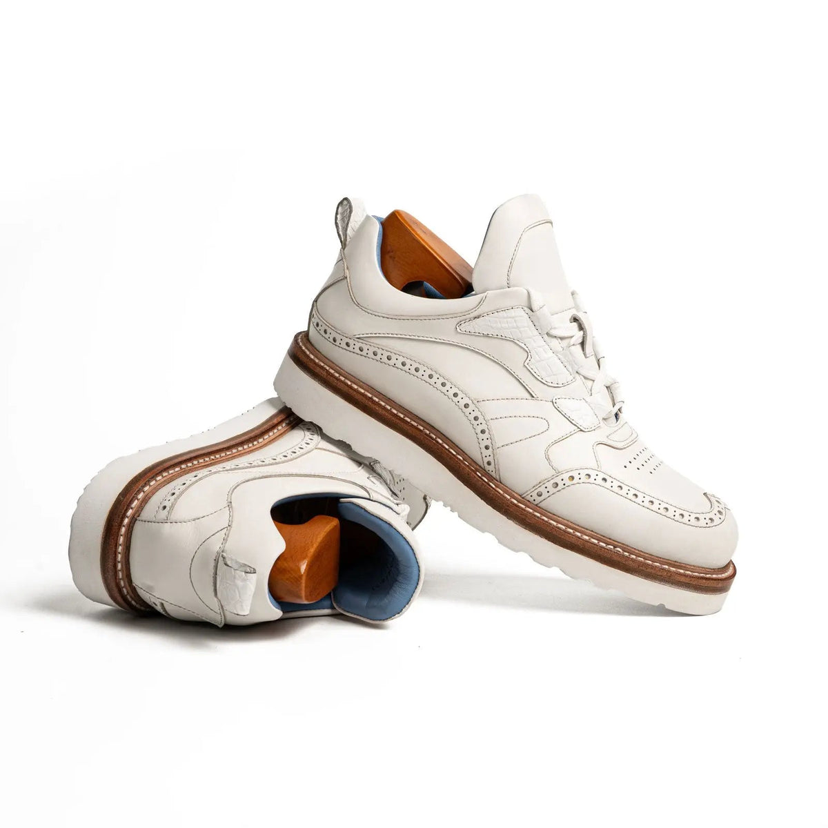 White Wingtip Cow Leather Sneakers