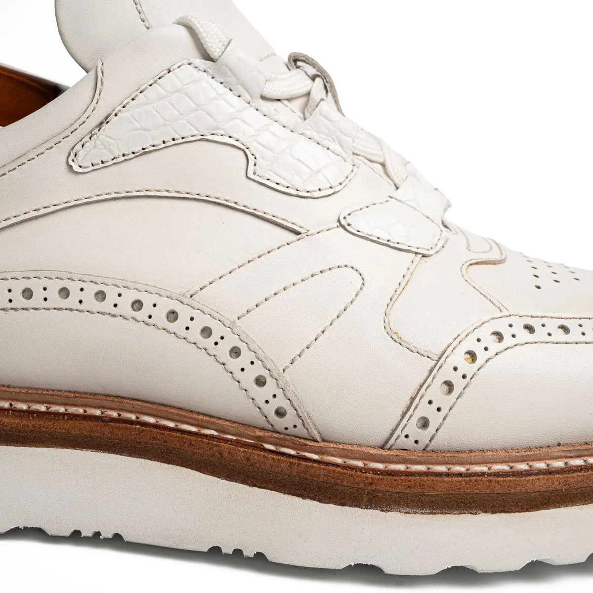 White Wingtip Cow Leather Sneakers