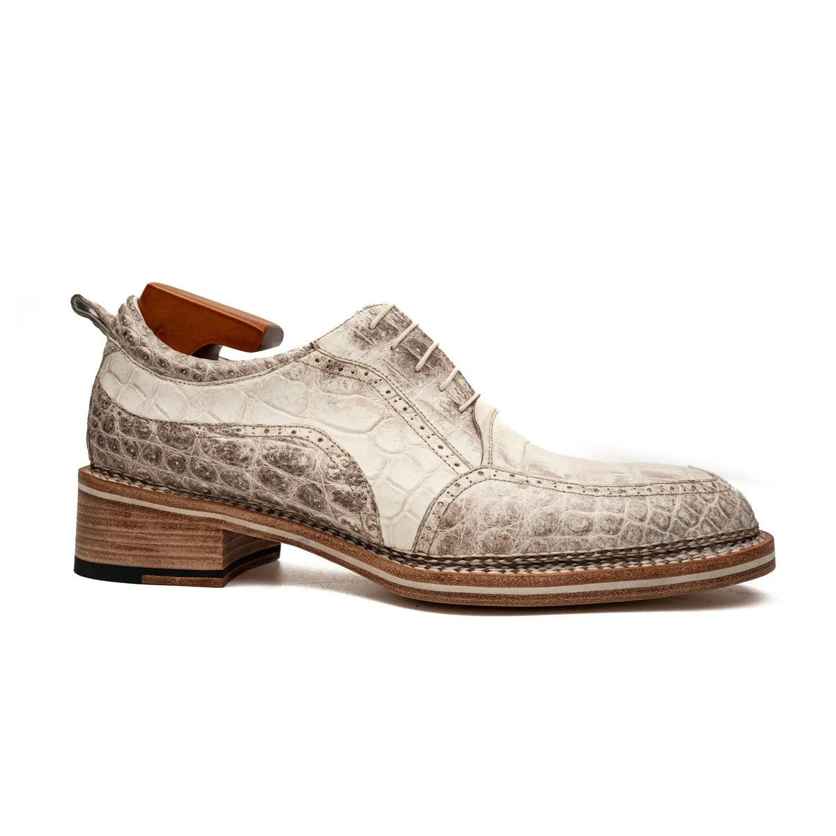 White Crocodile Leather Oxford Shoes