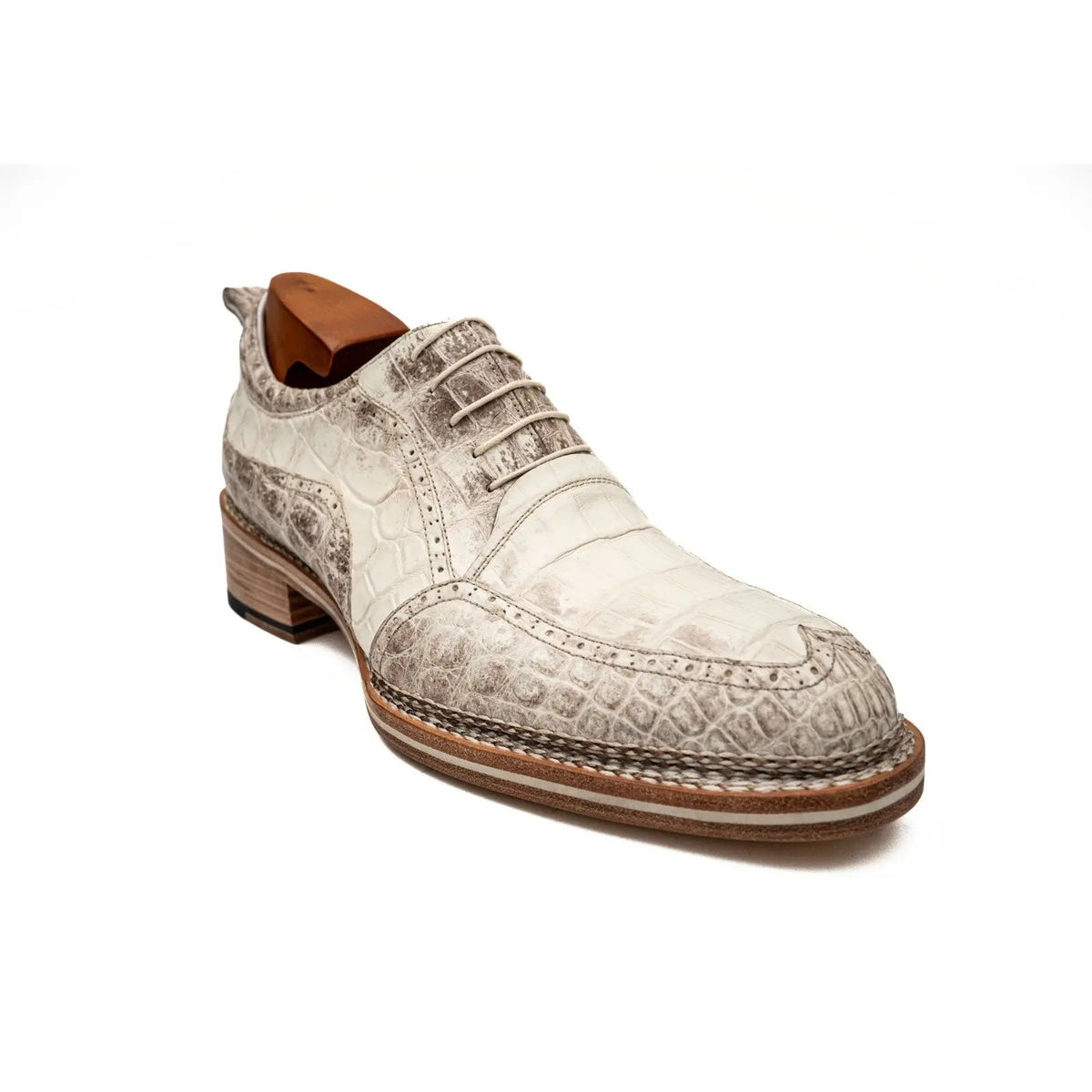 White Crocodile Leather Oxford Shoes