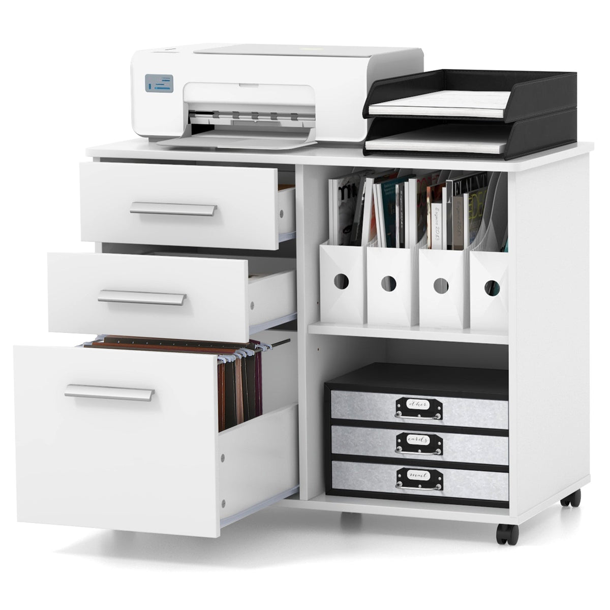 3-Drawer Mobile Lateral File Cabinet Printer Stand