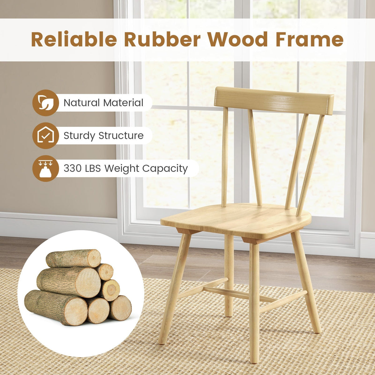 Windsor Style Armless Chairs with Solid Rubber Wood Frame