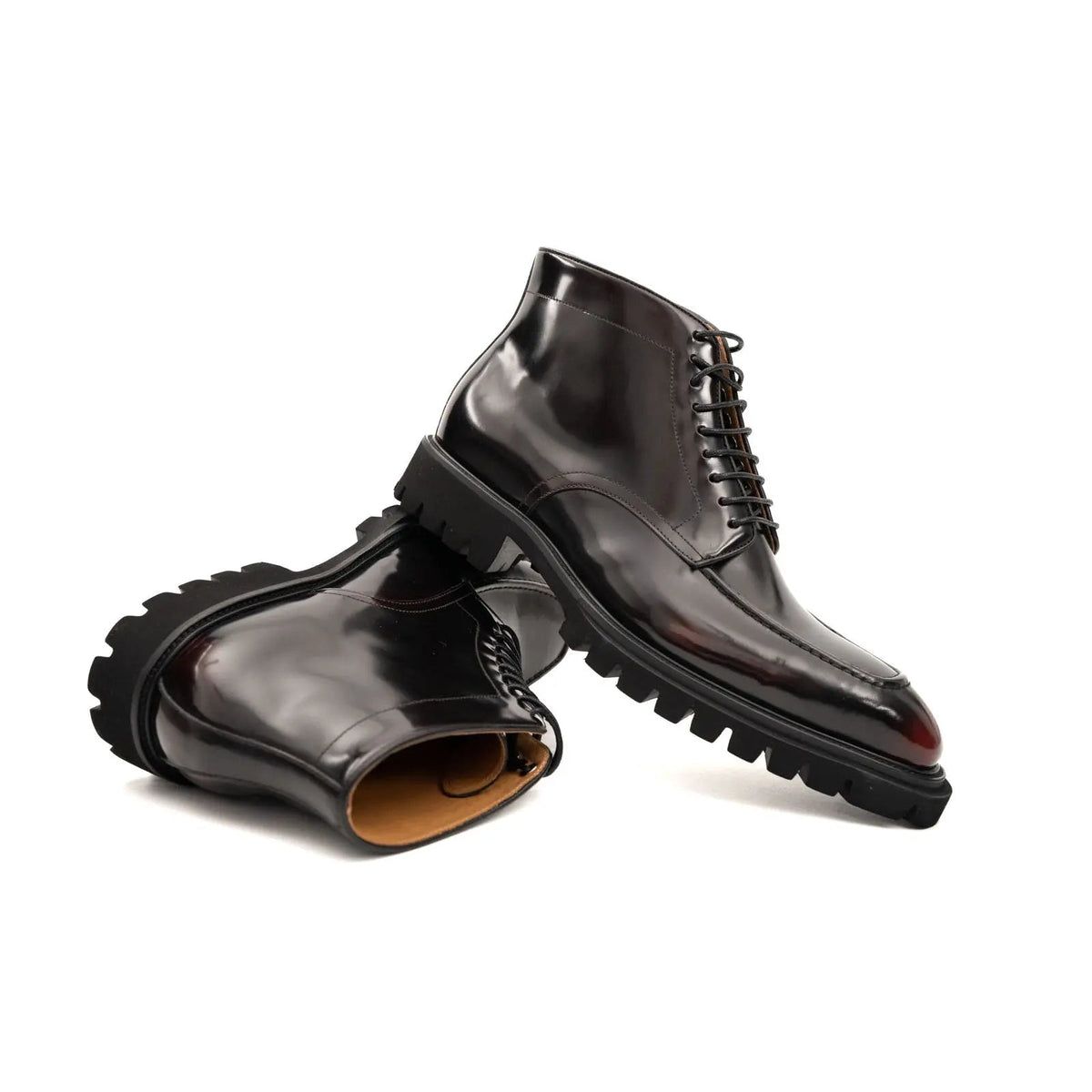 Burgundy Apron-Toe Cow Leather Ankle Boots