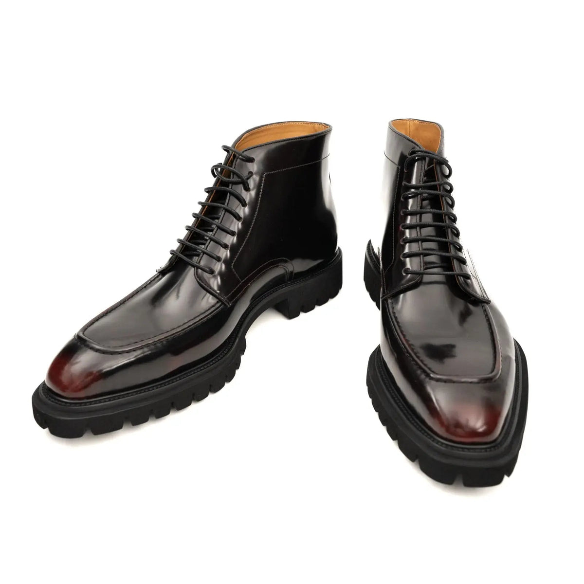 Burgundy Apron-Toe Cow Leather Ankle Boots