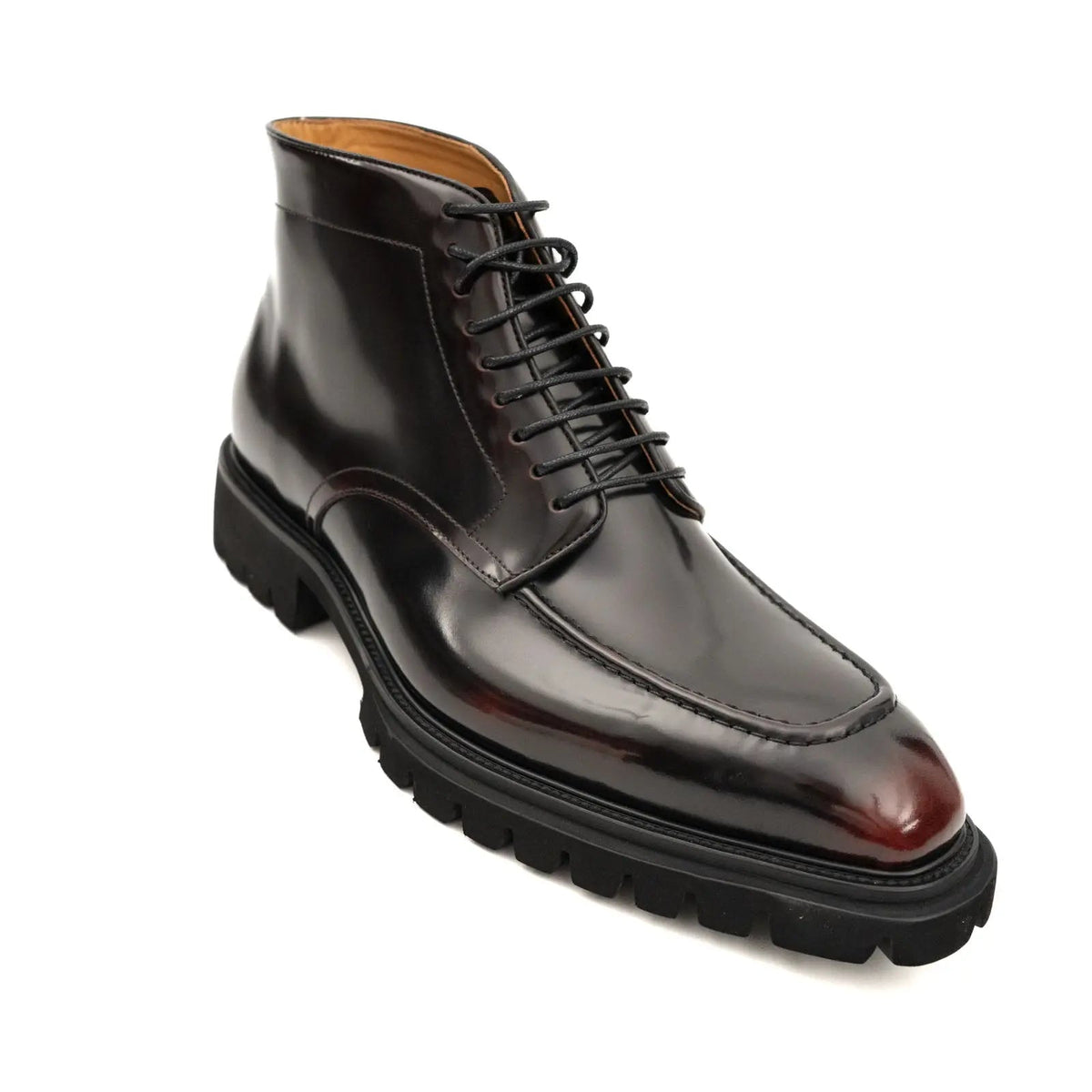 Burgundy Apron-Toe Cow Leather Ankle Boots