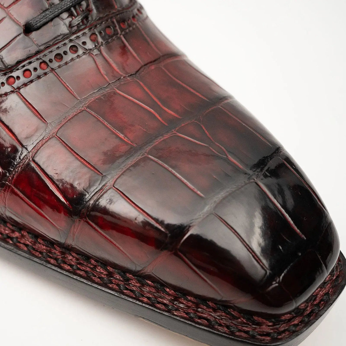 Wine Red Square-Toe Crocodile Leather Oxford Shoes