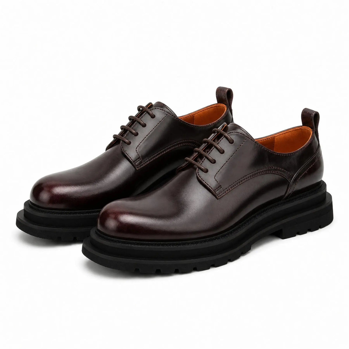 Burgundy Plain-Toe Calf Leather Derby Shoes