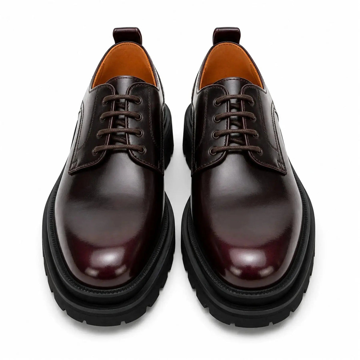 Burgundy Plain-Toe Calf Leather Derby Shoes