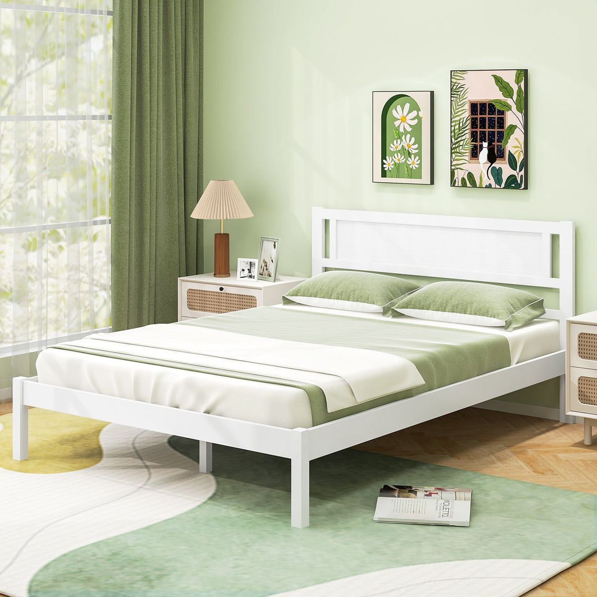 Twin/Full/Queen Size Wood Bed Frame with Headboard and Wooden Slats Support