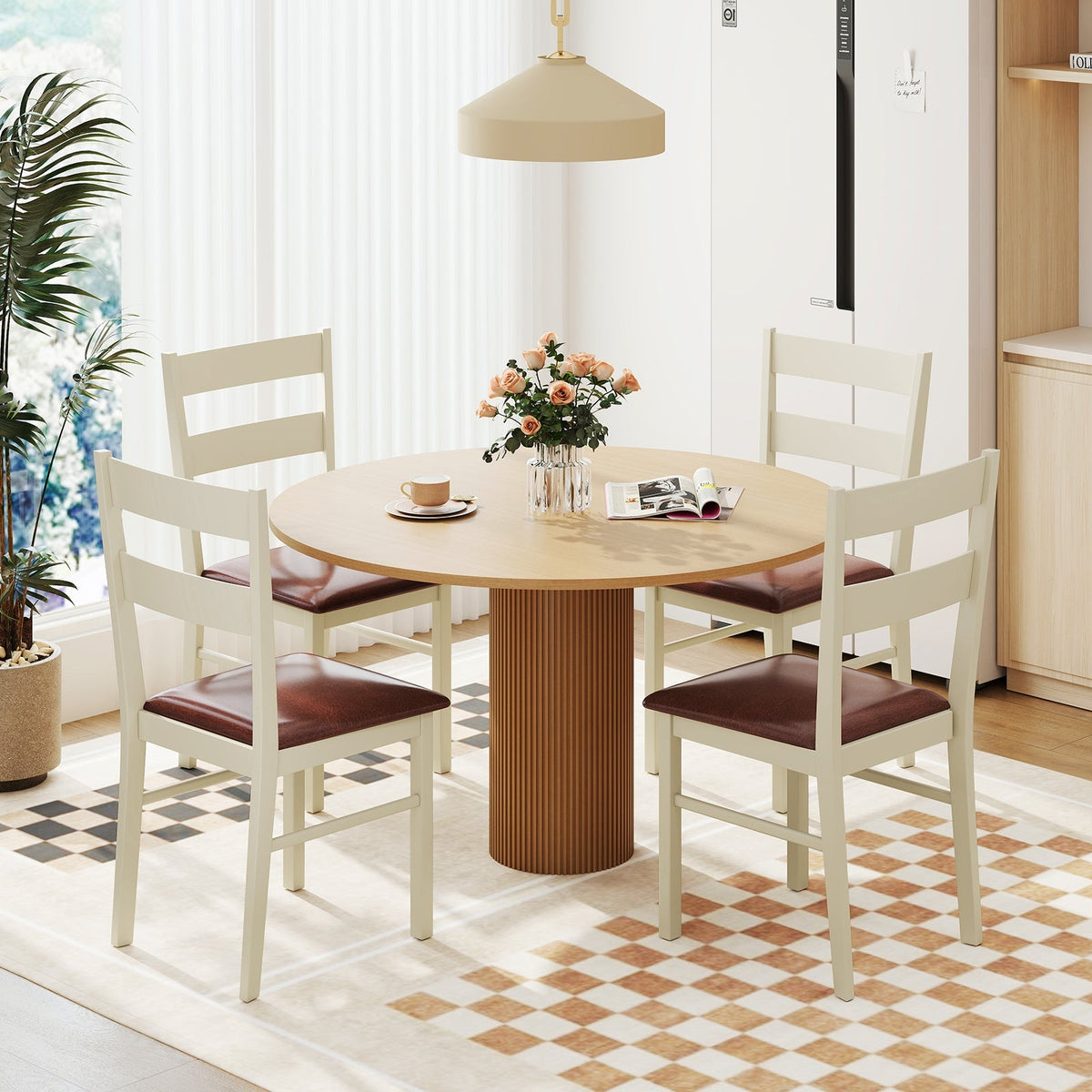Juego de 2 sillas de comedor de madera, sillas de cocina sin brazos tapizadas en piel sintética - Blanco
