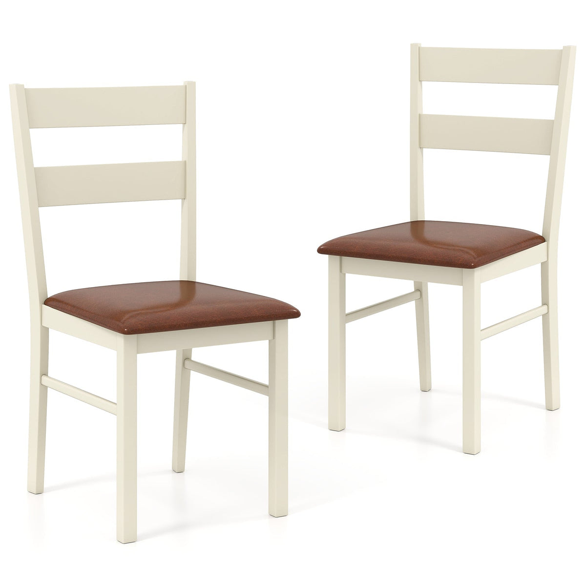 Juego de 2 sillas de comedor de madera, sillas de cocina sin brazos tapizadas en piel sintética - Blanco