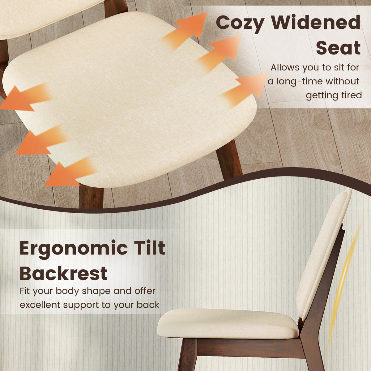 Wooden Dining Chair Set of 4 Mid-Century Modern Upholstered Side Armless Chair-Brown