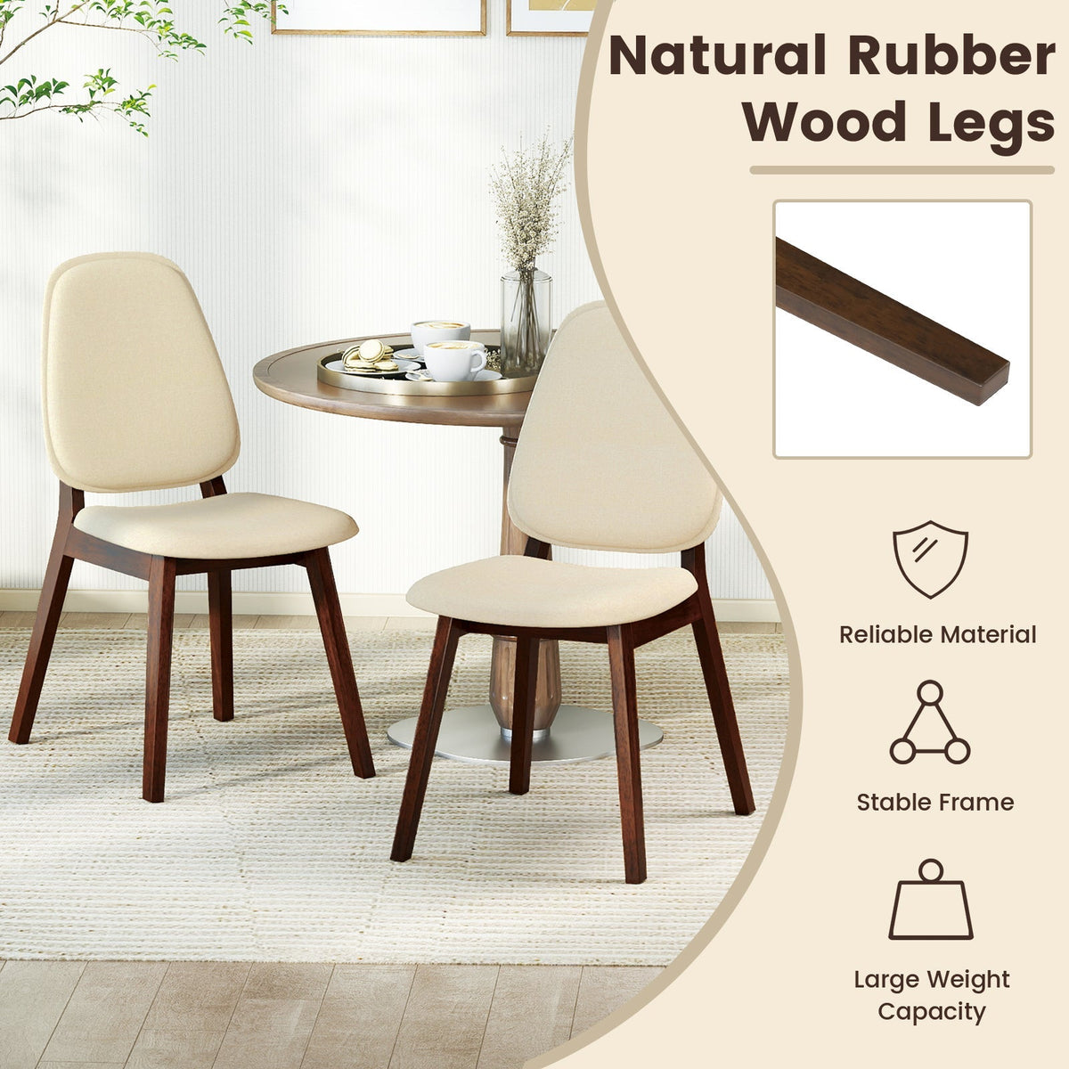 Wooden Dining Chair Set of 4 Mid-Century Modern Upholstered Side Armless Chair-Brown