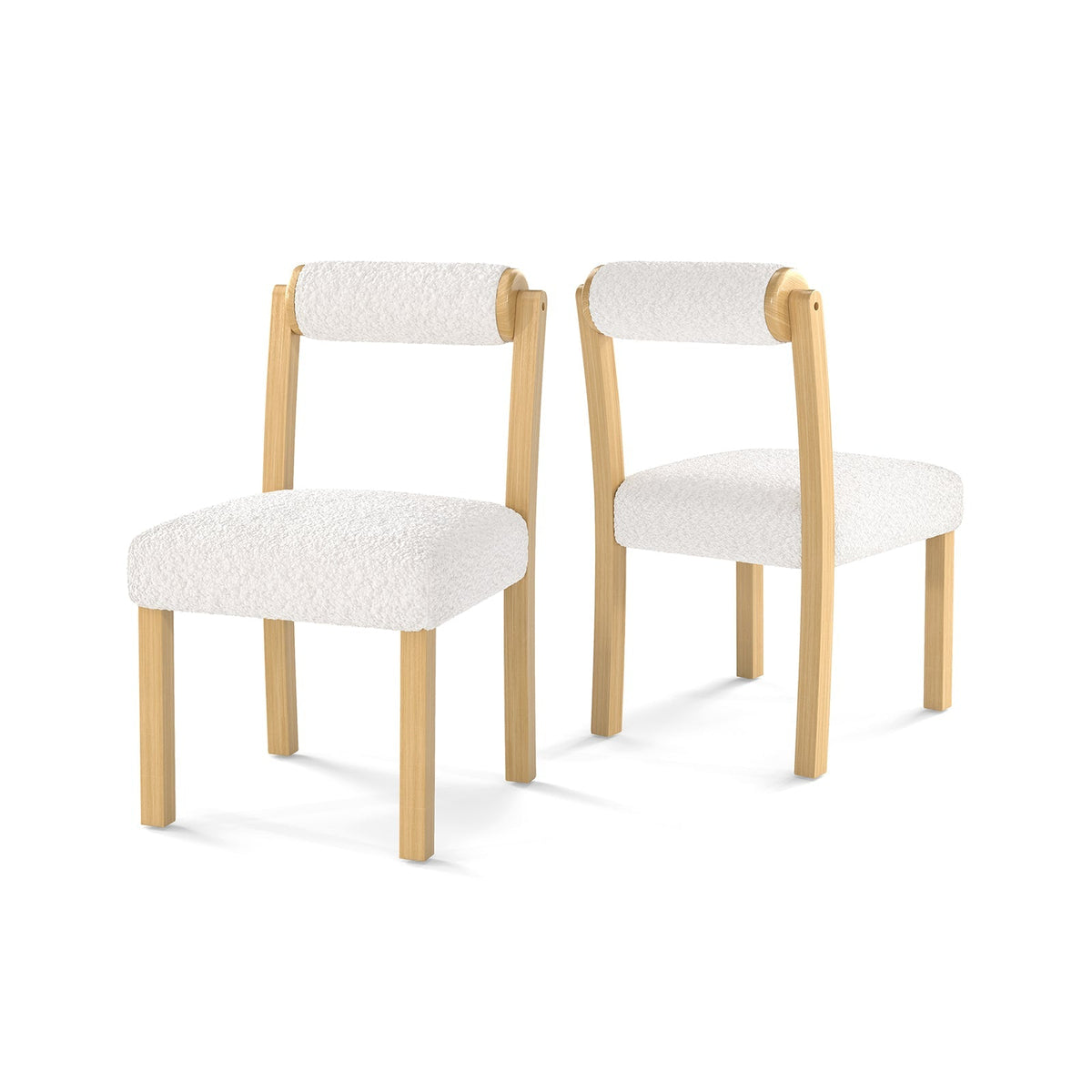 Sillas de Comedor de Madera con Estructura de Madera de Caucho y Respaldo Cilíndrico Juego de 2-Blancas