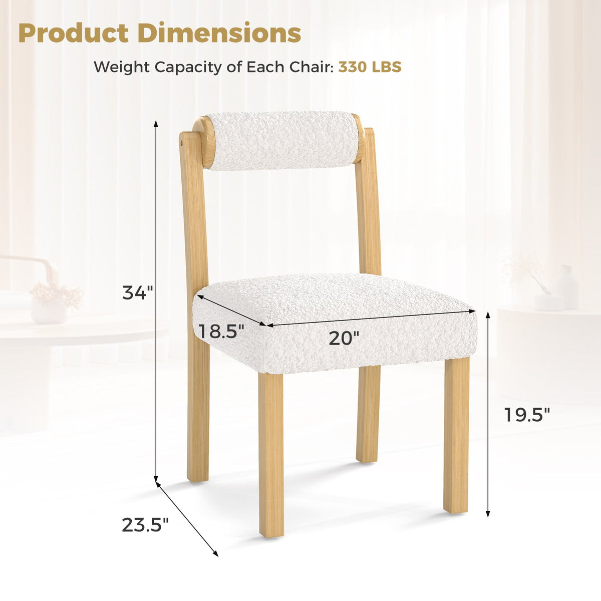 Sillas de Comedor de Madera con Estructura de Madera de Caucho y Respaldo Cilíndrico Juego de 2-Blancas