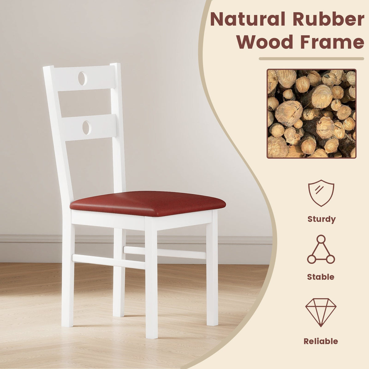 Wooden Dining Chairs Set of 4 Armless Kitchen Chairs with Hollowed Backrest