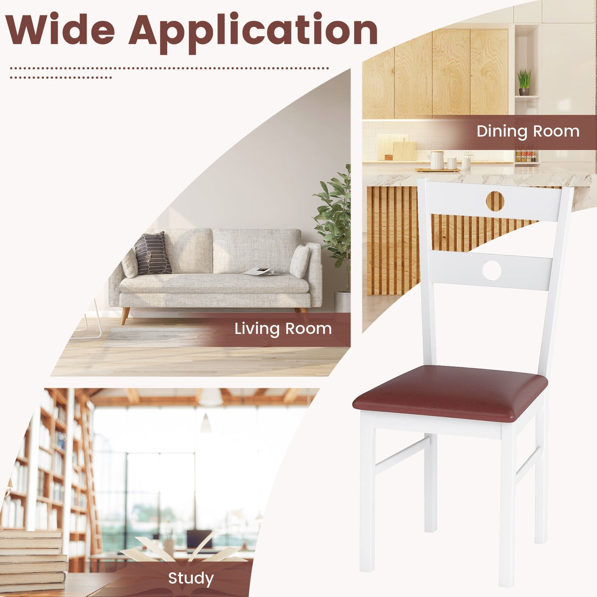Wooden Dining Chairs Set of 4 Armless Kitchen Chairs with Hollowed Backrest