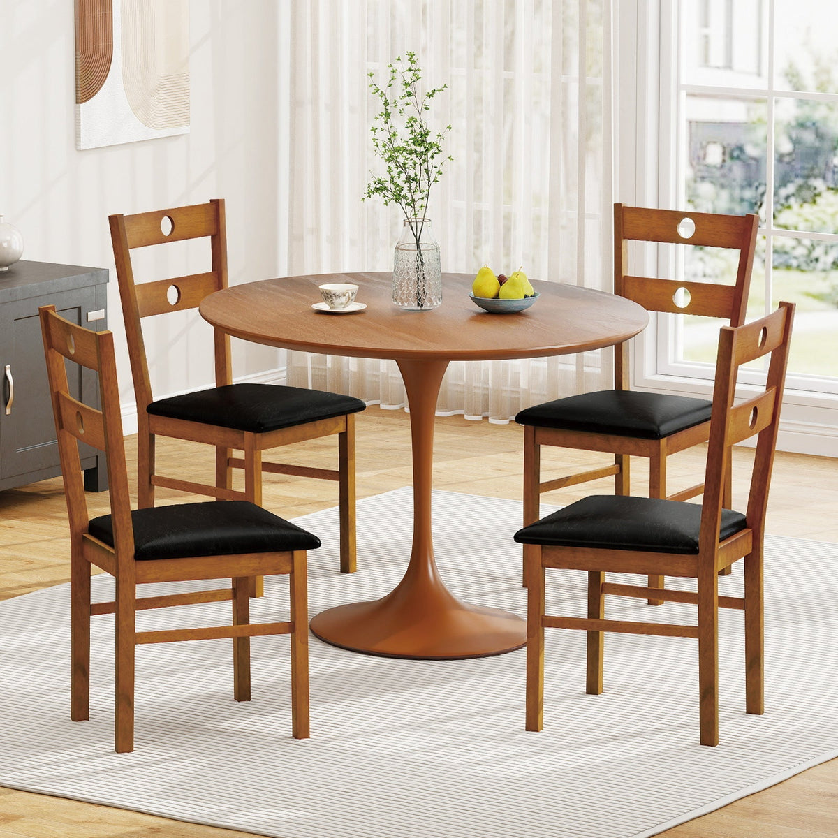 Wooden Dining Chairs Set of 4 Armless Kitchen Chairs with Hollowed Backrest