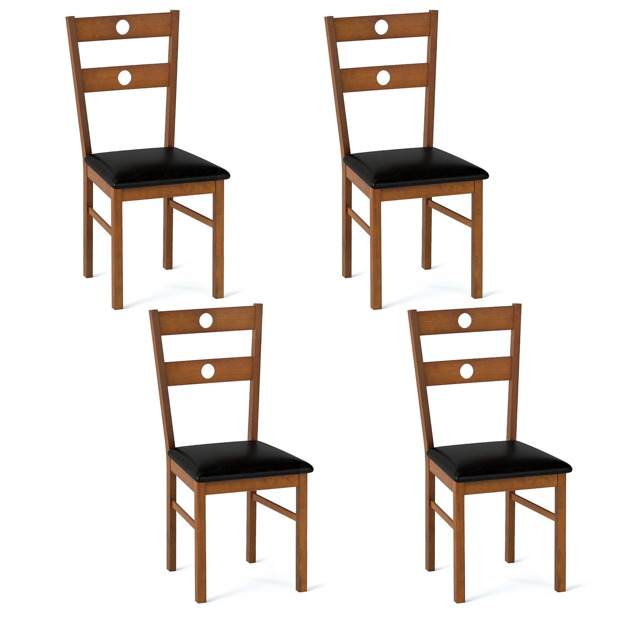Wooden Dining Chairs Set of 4 Armless Kitchen Chairs with Hollowed Backrest