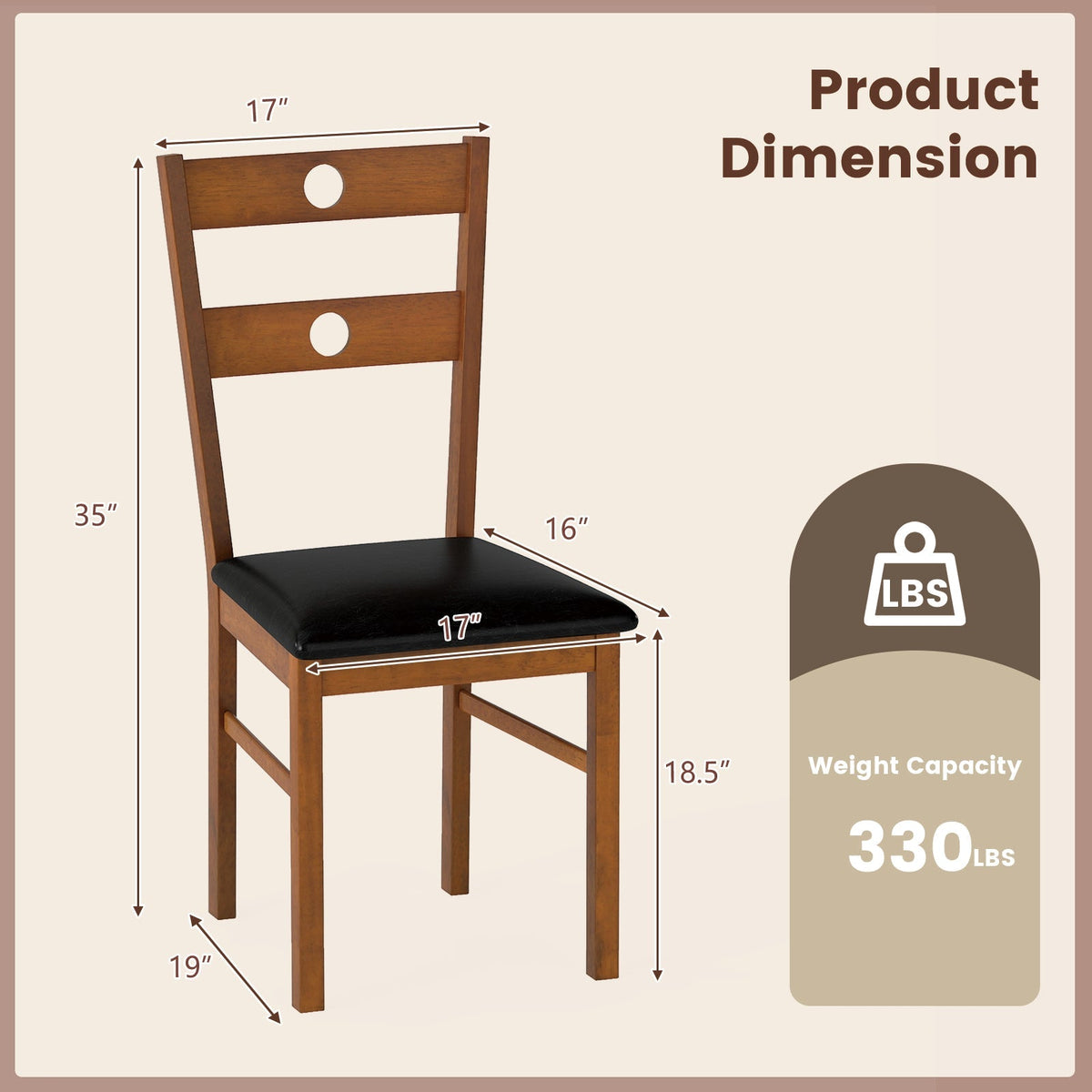 Wooden Dining Chairs Set of 4 Armless Kitchen Chairs with Hollowed Backrest