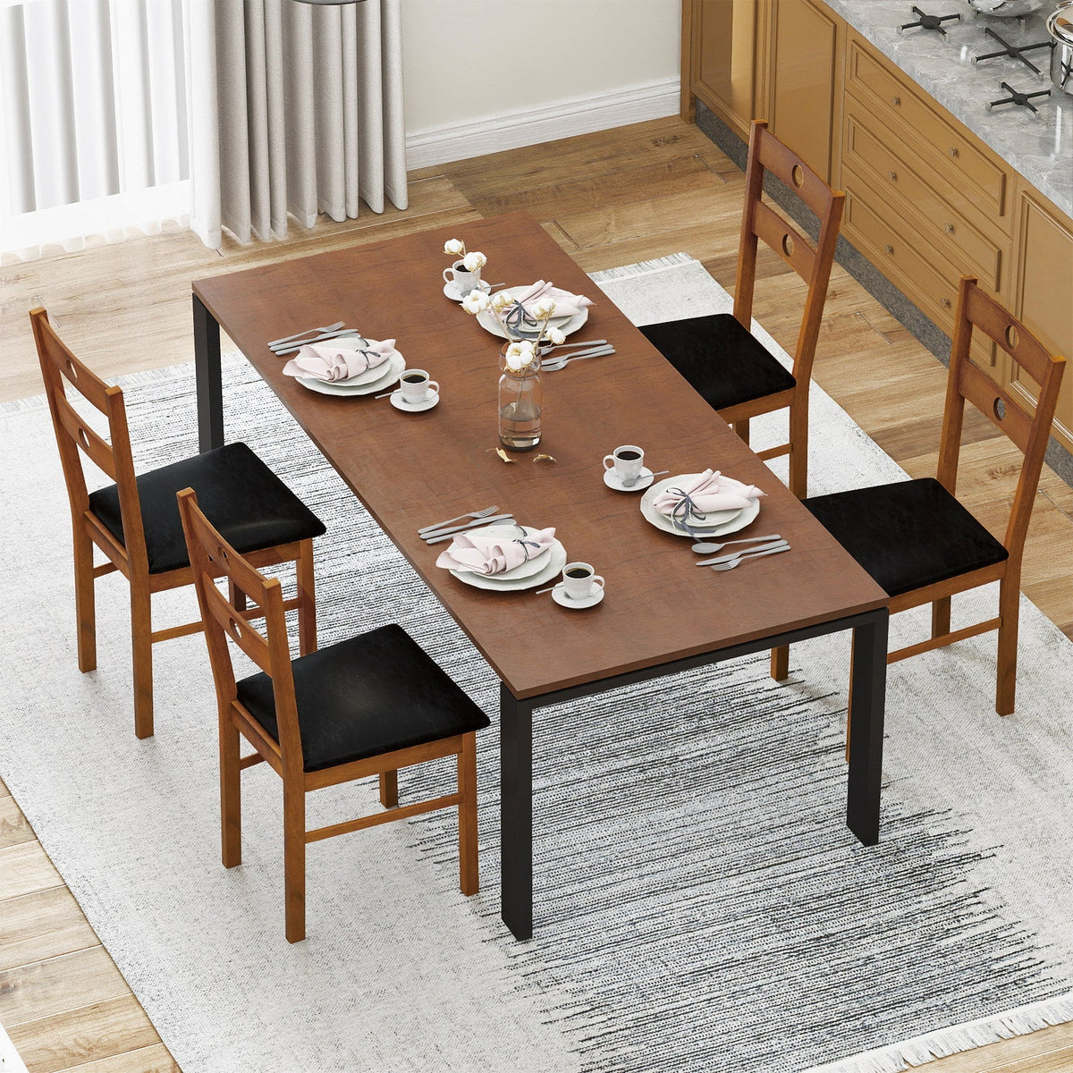 Wooden Dining Chairs Set of 4 Armless Kitchen Chairs with Hollowed Backrest
