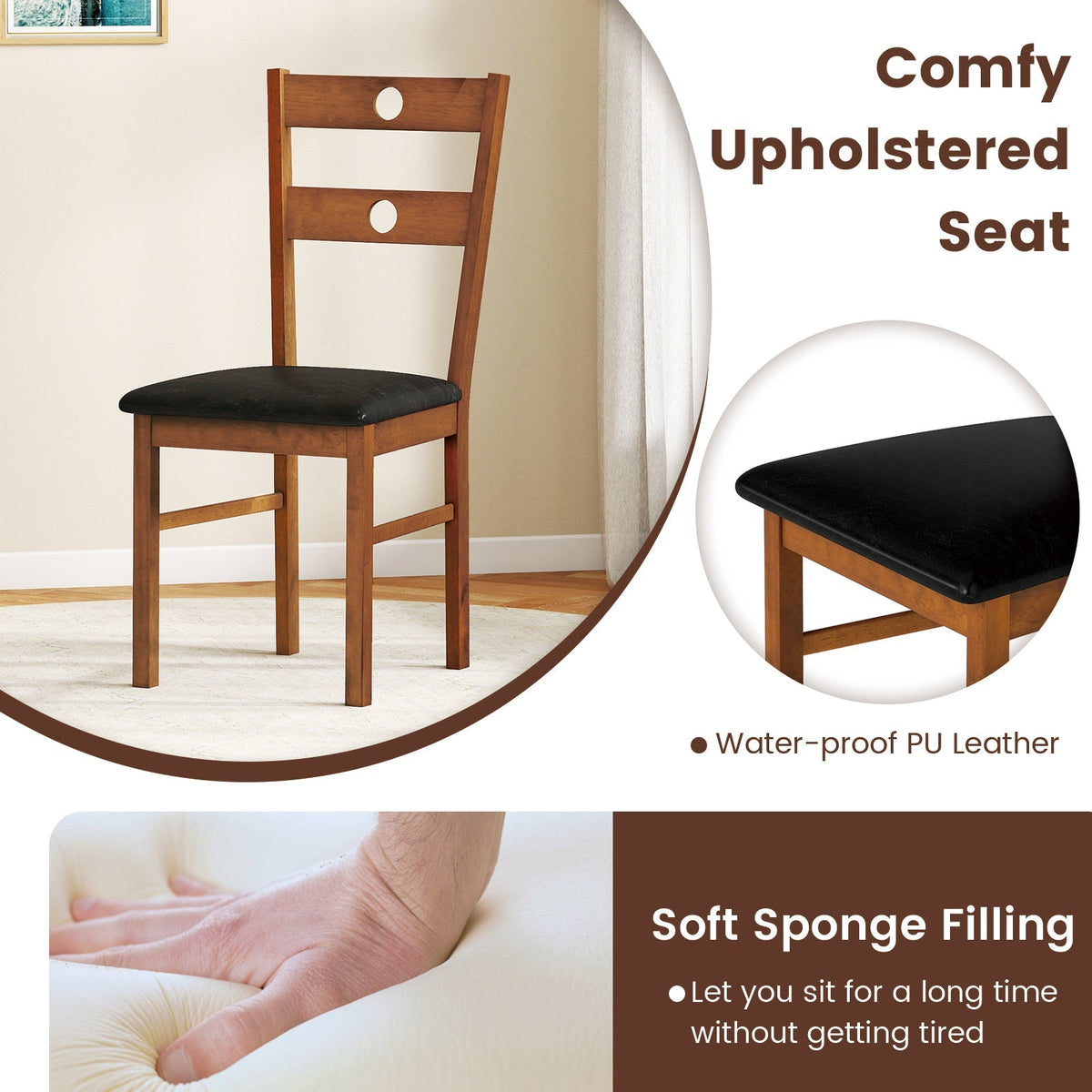 Wooden Dining Chairs Set of 4 Armless Kitchen Chairs with Hollowed Backrest