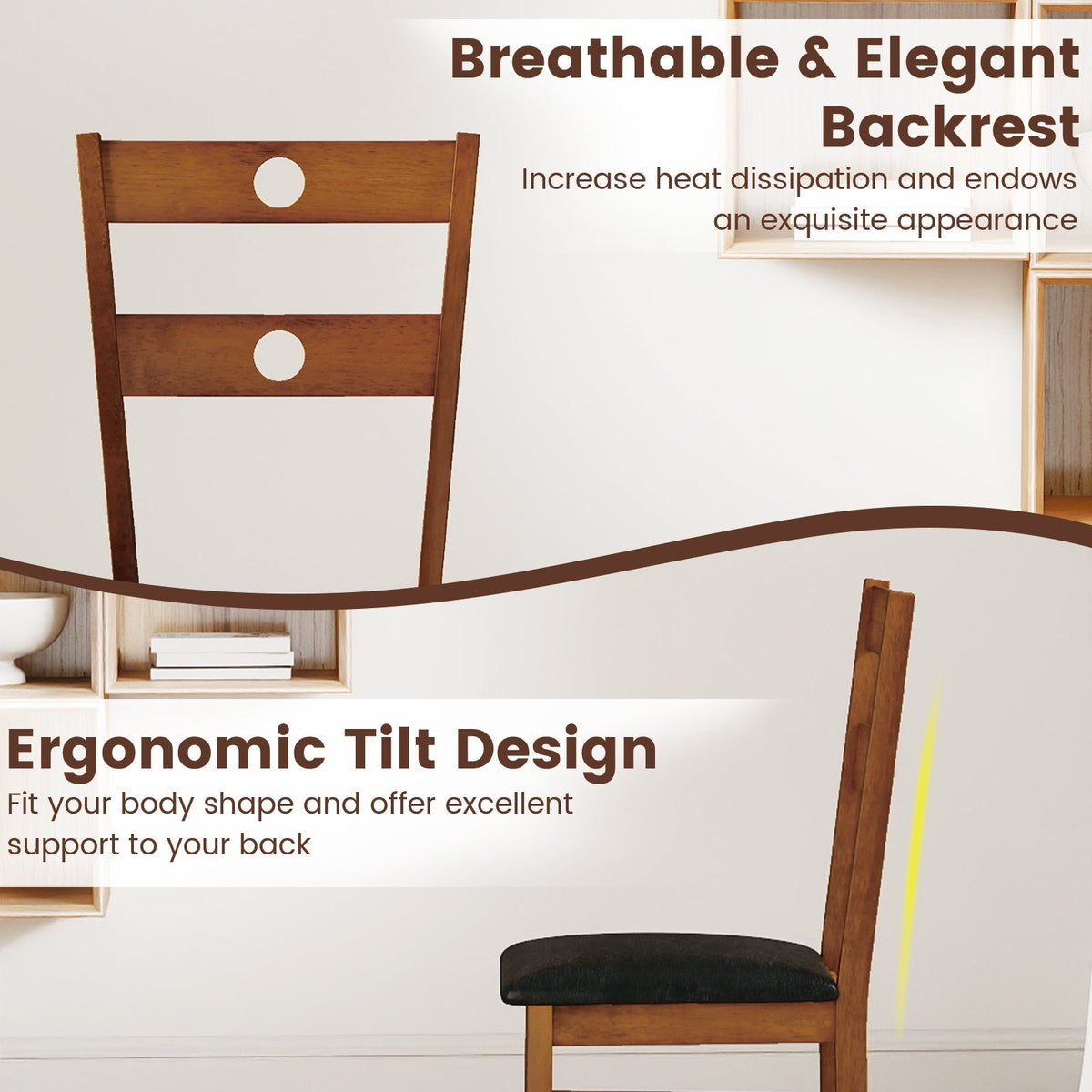 Wooden Dining Chairs Set of 4 Armless Kitchen Chairs with Hollowed Backrest