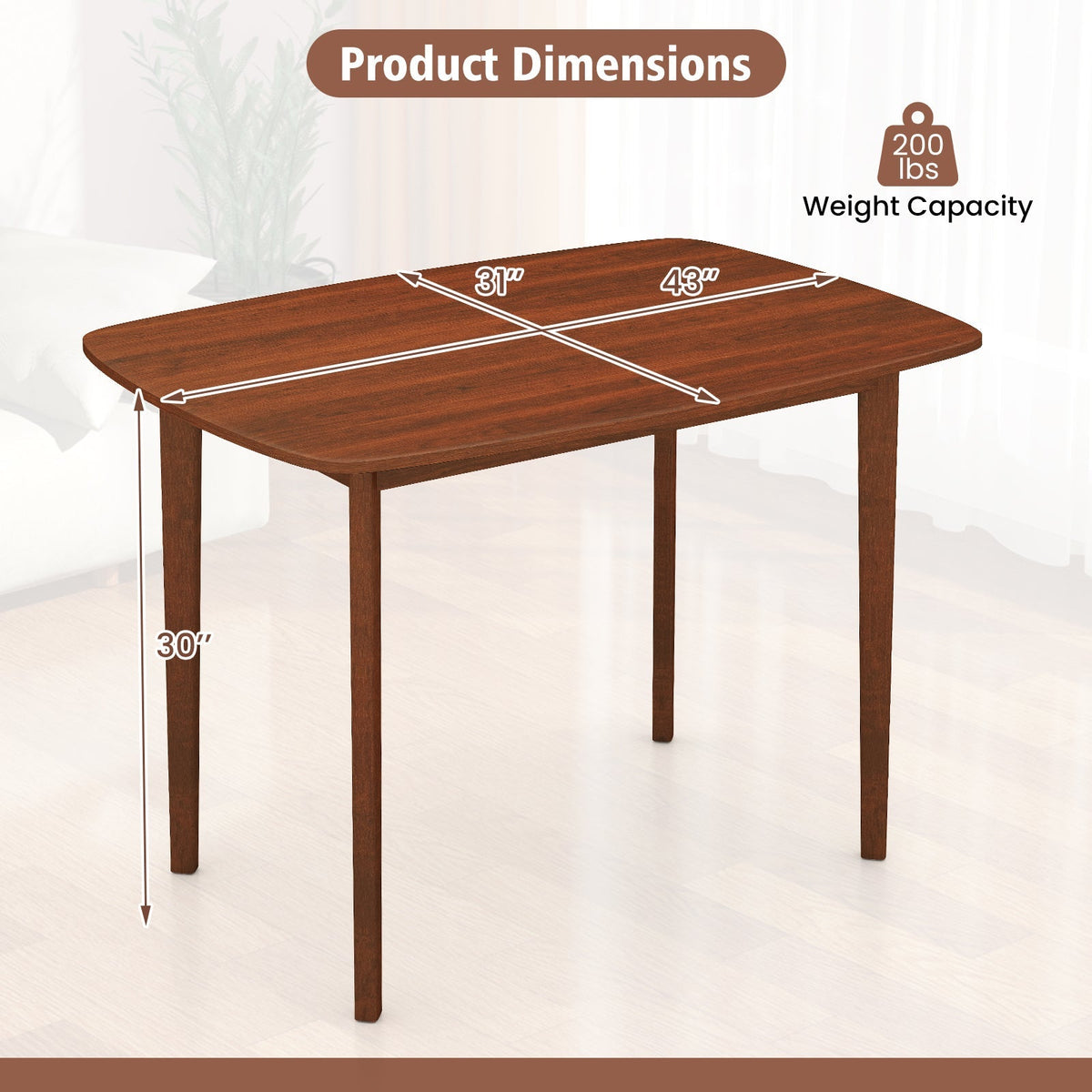 Wooden Dining Table for 2-4 People Kitchen Table with Rubber Wood Legs-Walnut