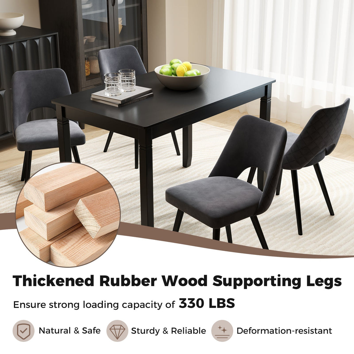 48-Inch Wooden Dining Table for 4 People Rectangular Kitchen Table with Rubber Wood Legs