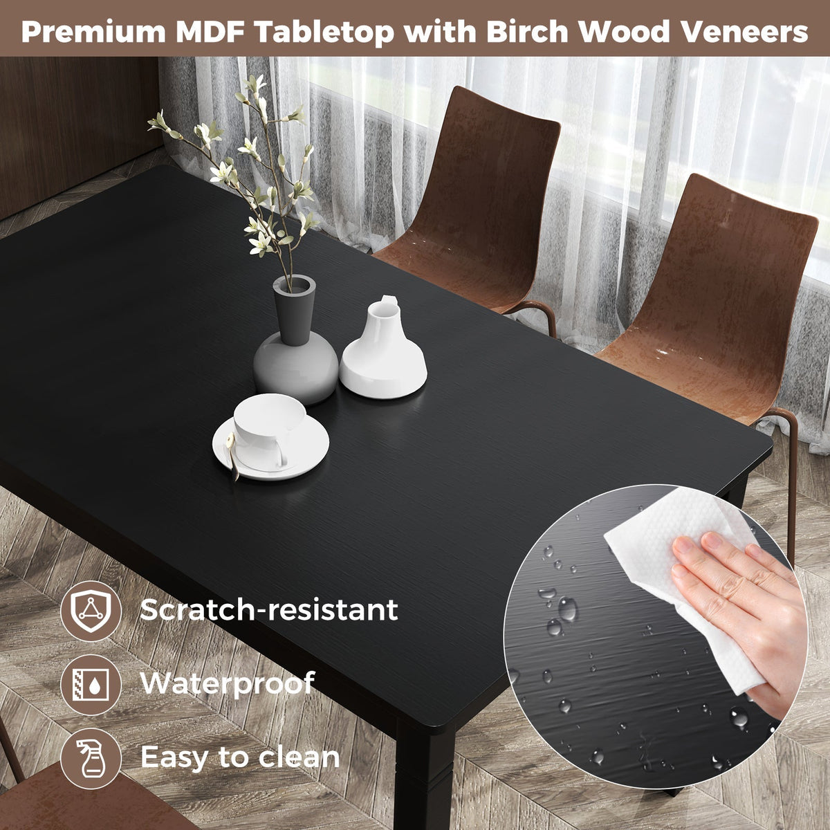 48-Inch Wooden Dining Table for 4 People Rectangular Kitchen Table with Rubber Wood Legs