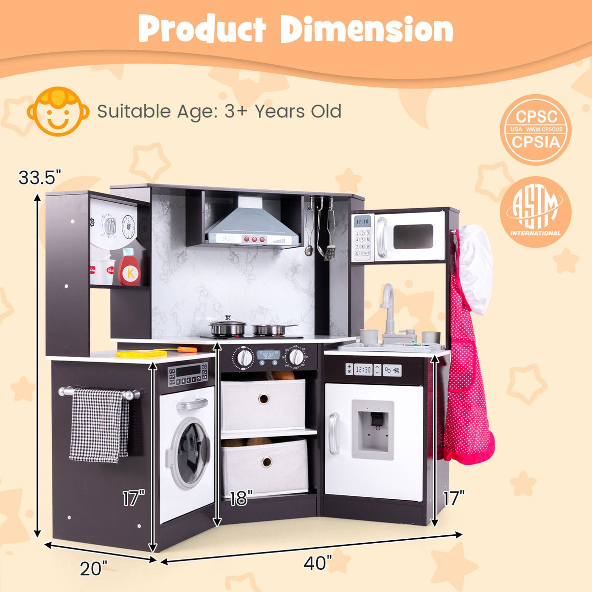 Wooden Kids Play Kitchen Playset with Realistic Lights and Sounds-Coffee