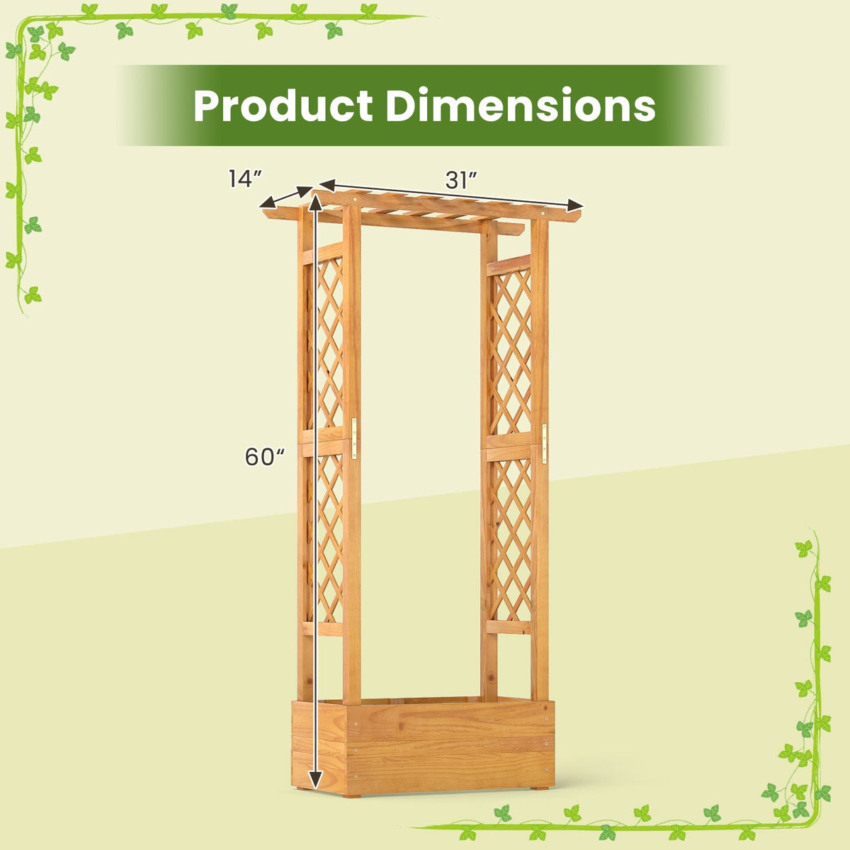 Wooden Raised Garden Bed with Lattice Trellis and Hanging Roof-Orange
