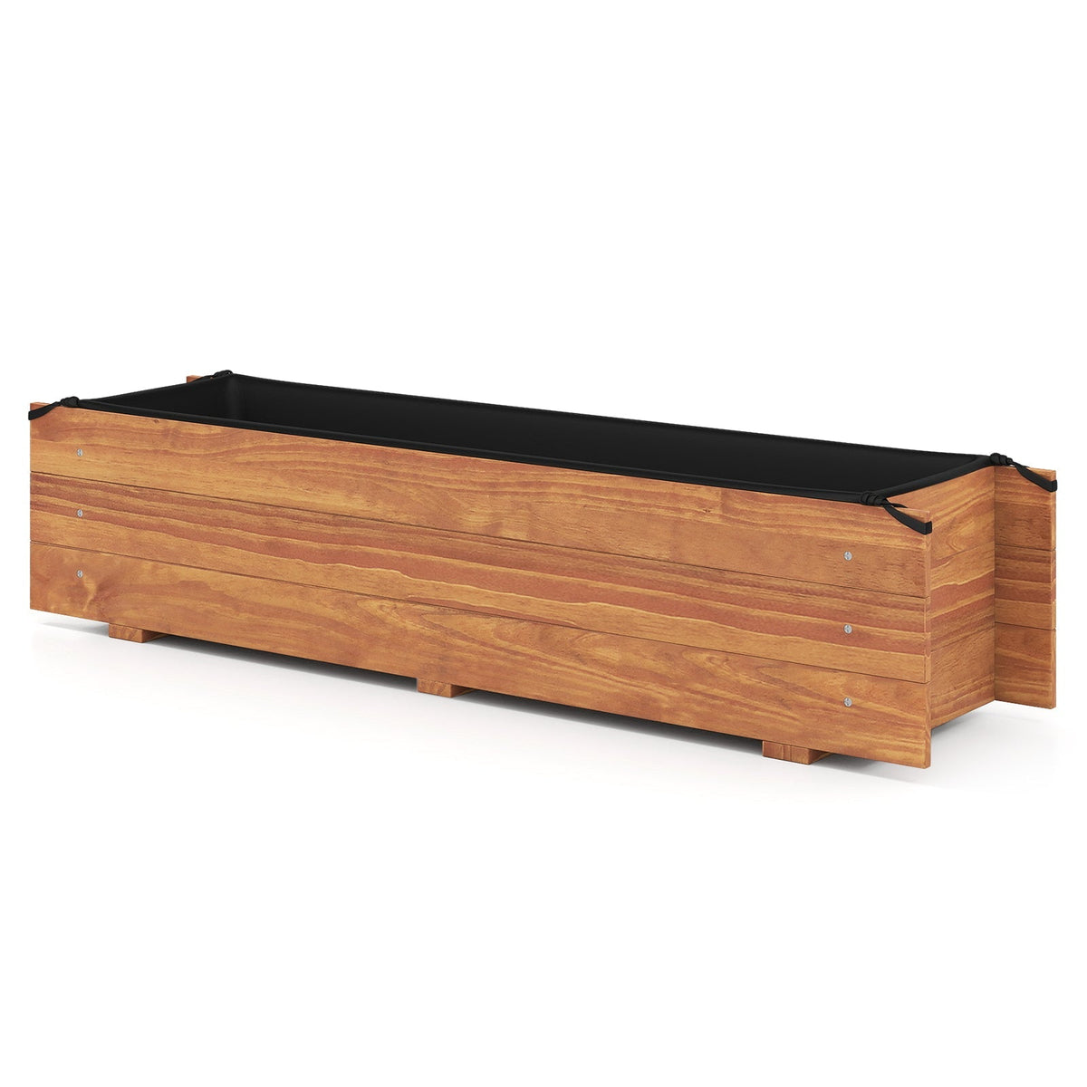 Wooden Raised Garden Bed with Drainage Holes and Liner Elevated Rectangular Planter Box-Orange