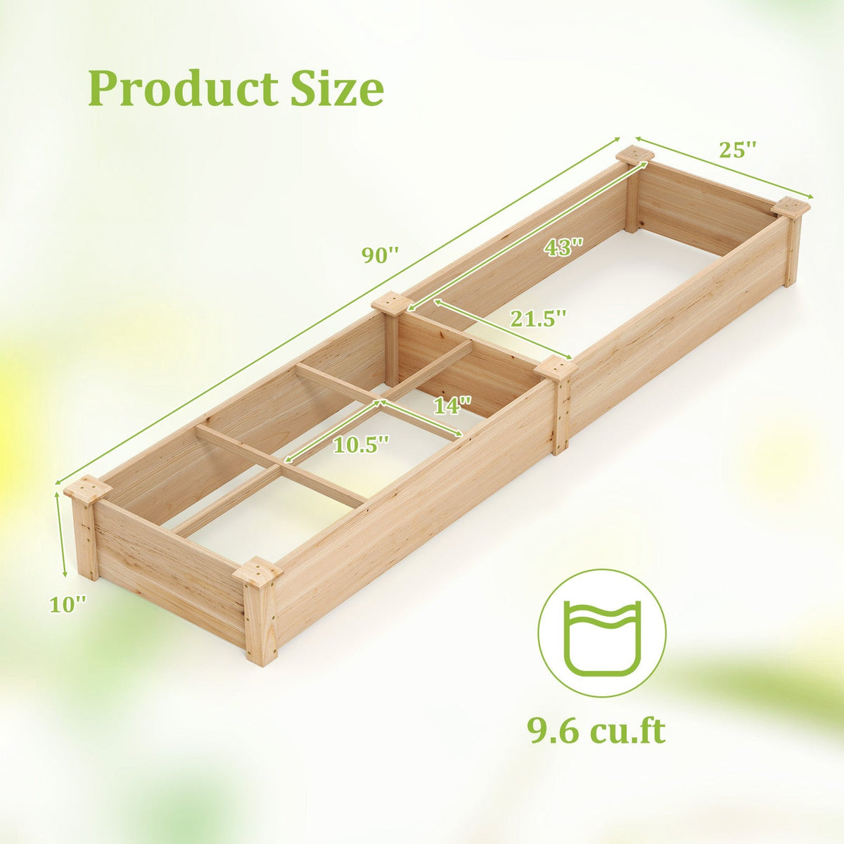 Wooden Raised Garden Bed with 2 Planter Boxes and Dividers-Natural