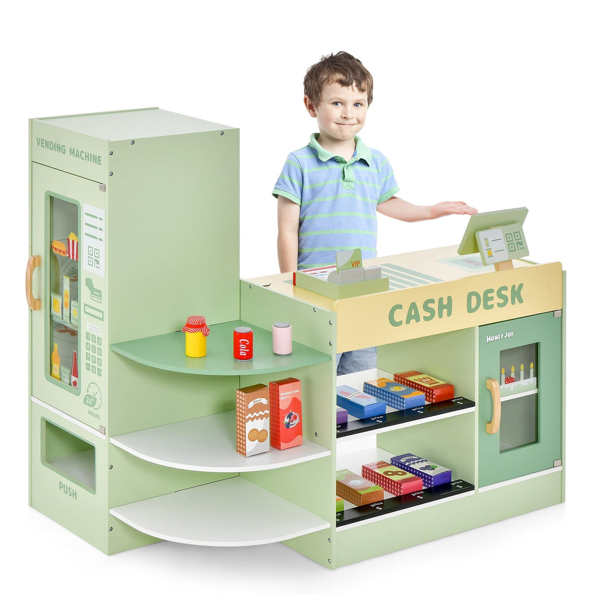 Juego de juguete de supermercado de madera para niños con caja registradora