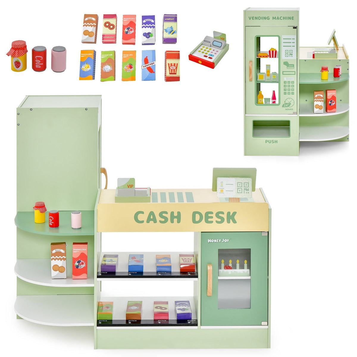 Juego de juguete de supermercado de madera para niños con caja registradora