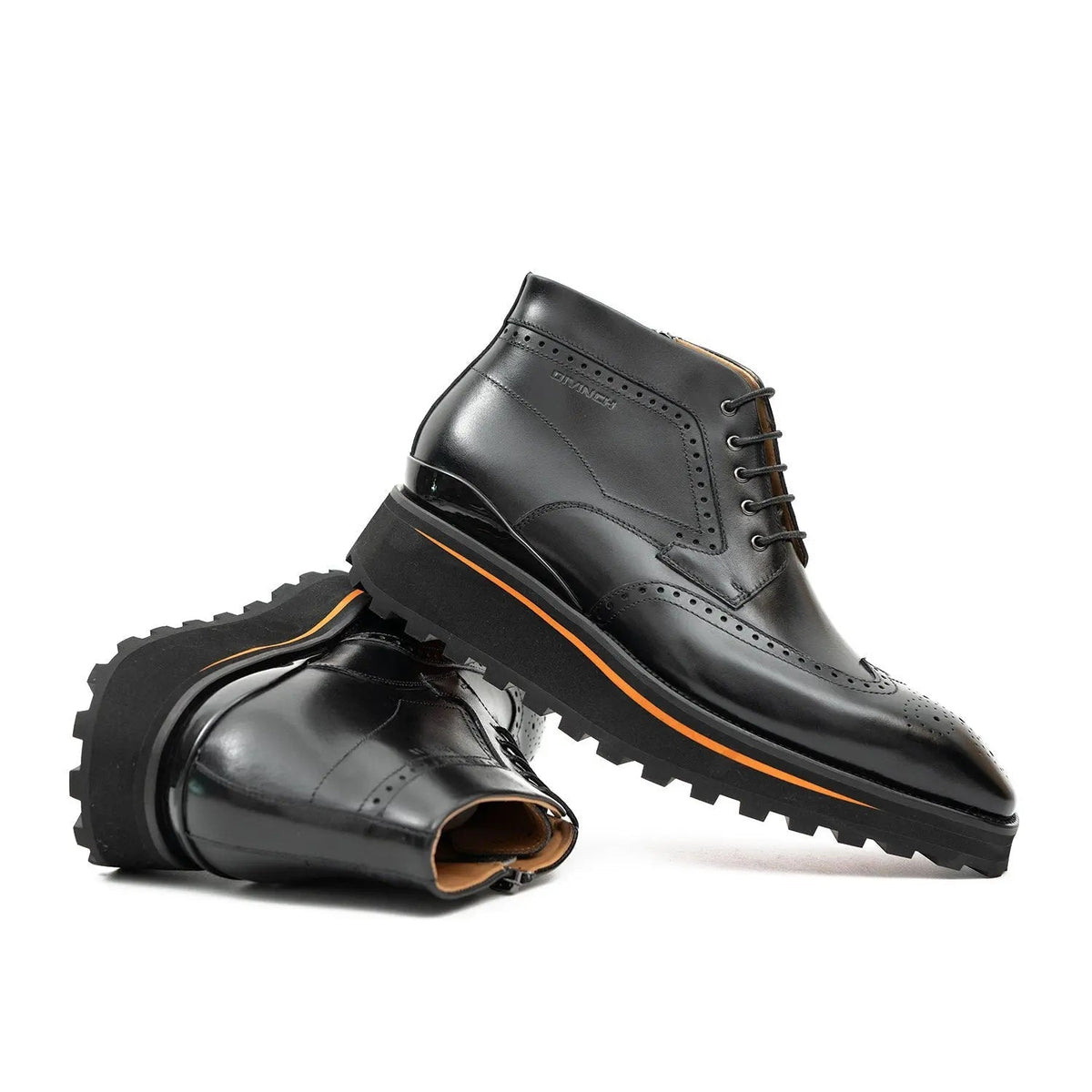 Black Wingtip Cow Leather Ankle Boots