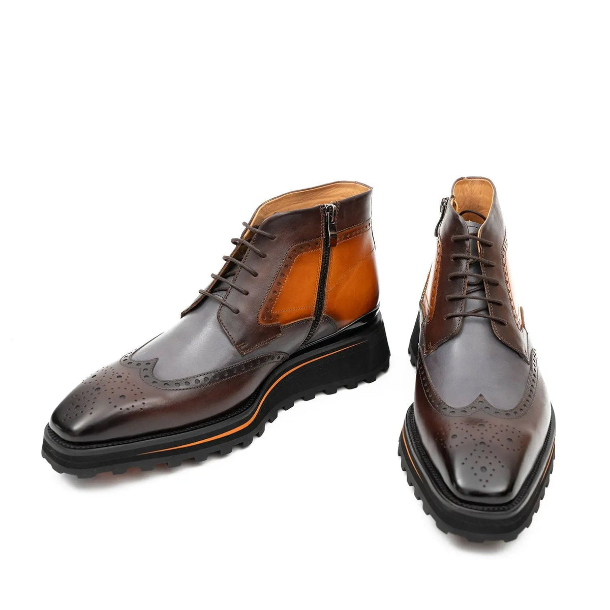 Brown Wingtip Cow Leather Ankle Boots