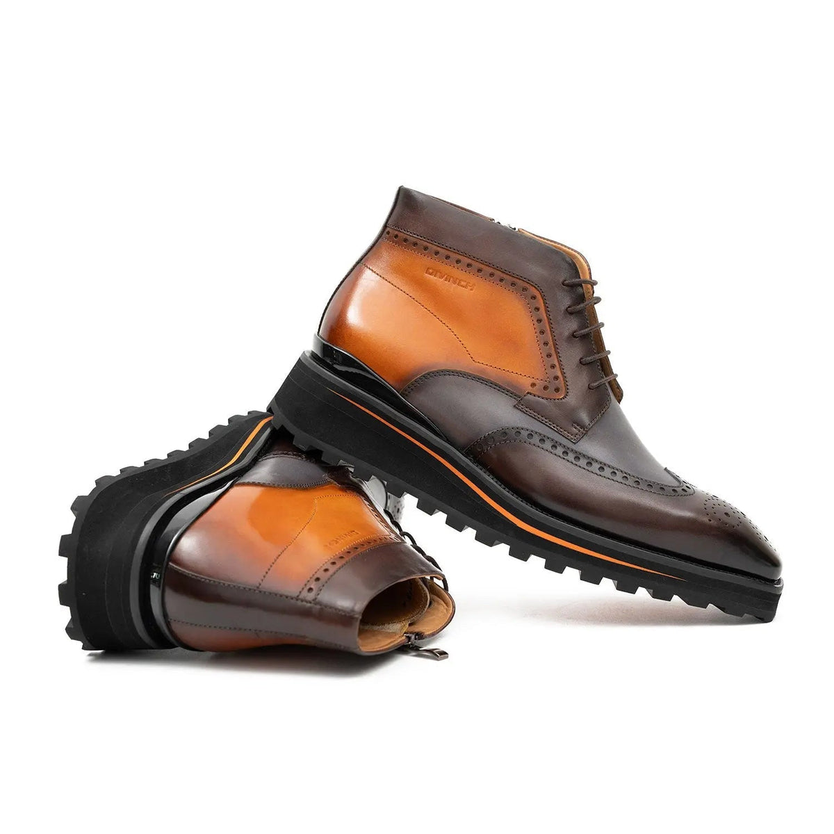 Brown Wingtip Cow Leather Ankle Boots