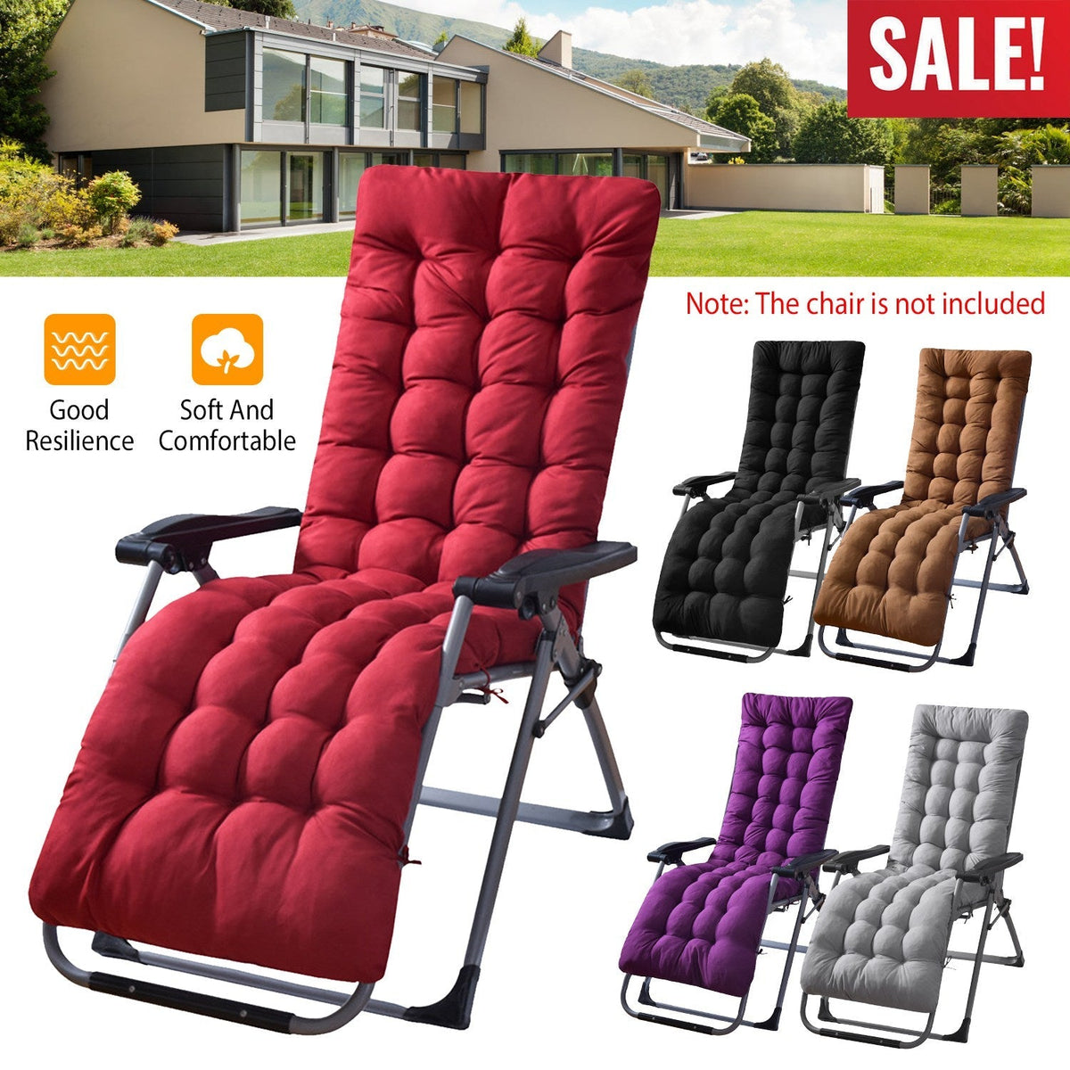 67x22in Chaise Lounger Cushion Recliner Rocking Chair Sofa Mat Deck Chair Cushion