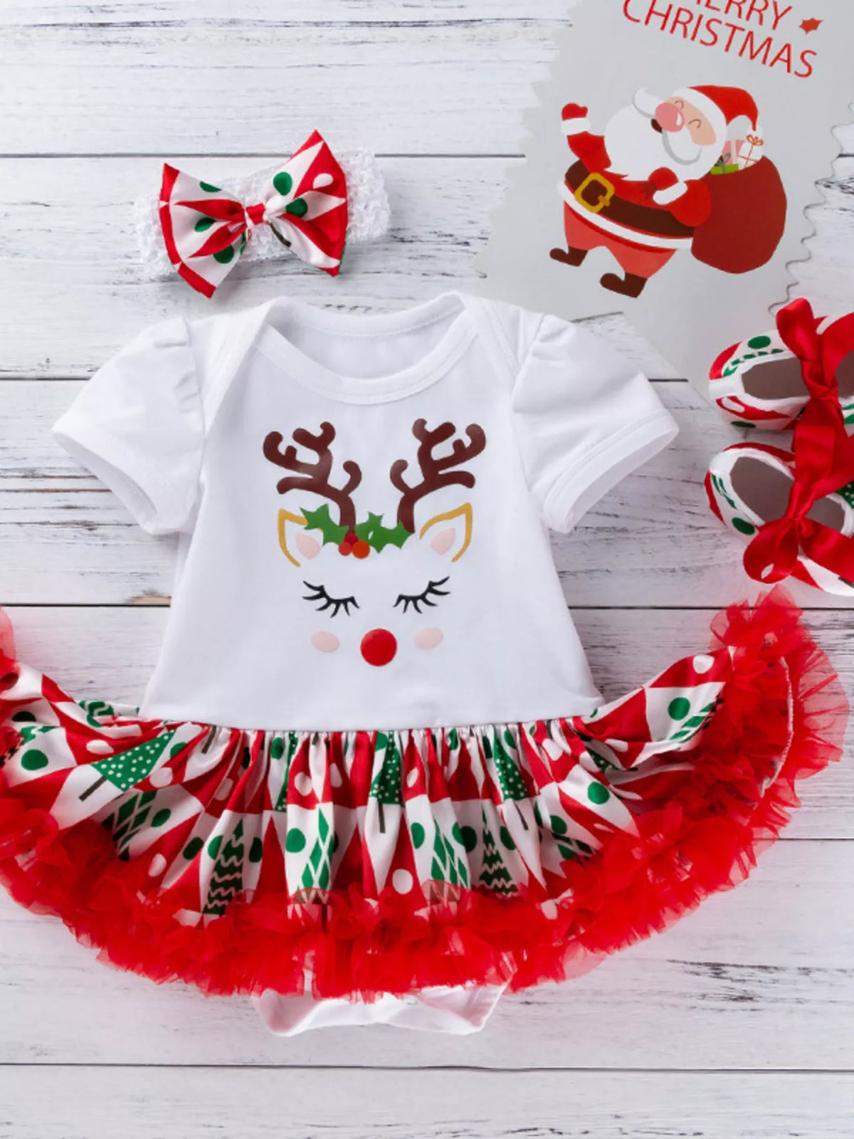 Children's 3 Piece Christmas Reindeer One-Piece Dress