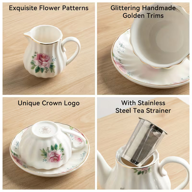 22-Piece Porcelain Tea Set with Teapot and Teaspoons