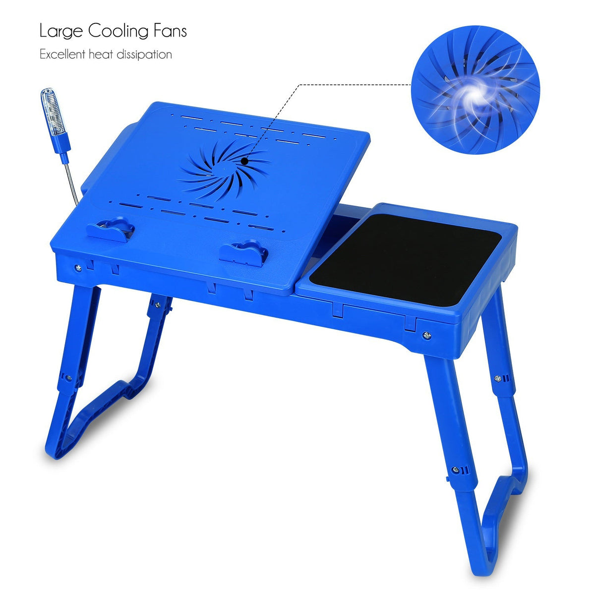 Foldable Laptop Table Bed Notebook Desk w/Cooling Fan Mouse Board LED light 4 x USB Ports Breakfast Snacking Tray with Storage Groove For Home Office
