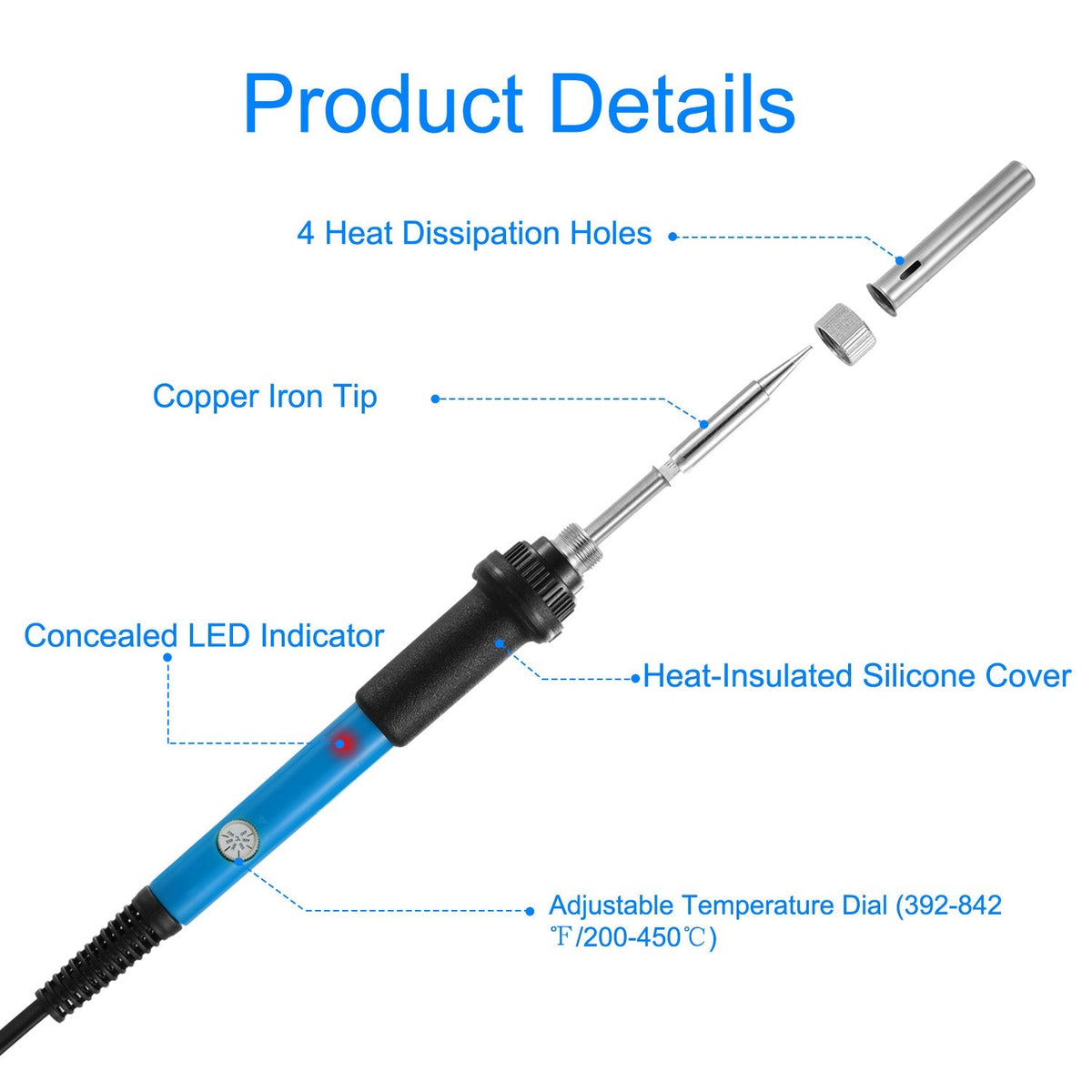 Soldering Iron 110V/60W Adjustable Temperature (392 -842 ) PCB Electric Welding Iron with 5Pcs Different Tips