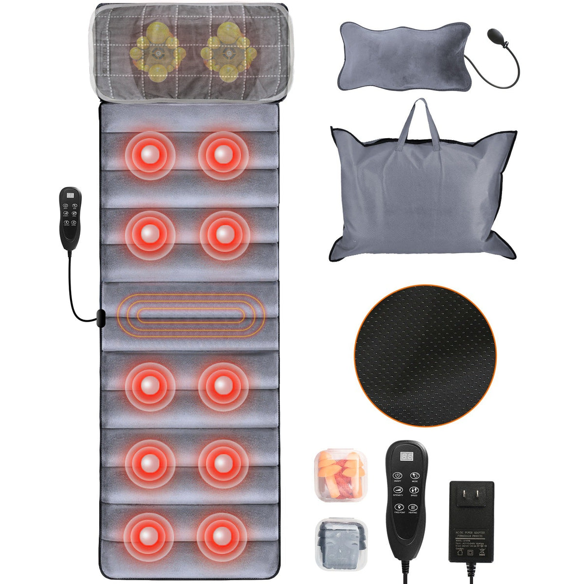 Full Body Electric Massage Mat with Heat Vibration Massage Pad Cushion Back Massage Mattress Chair Pad with Neck Massage Pillow with 10 Vibration Moto