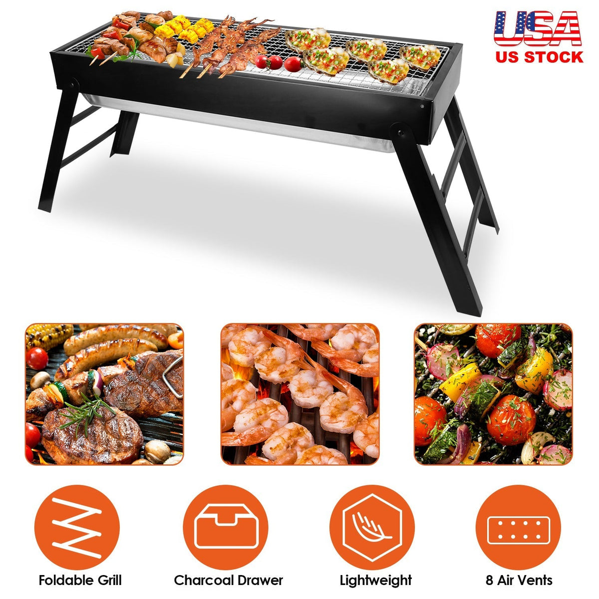 Foldable Charcoal BBQ Grill Stainless Steel Grill Net Easy Setup Portable Tabletop Barbecue Grill for Camping Picnic Outdoor Party Backyard