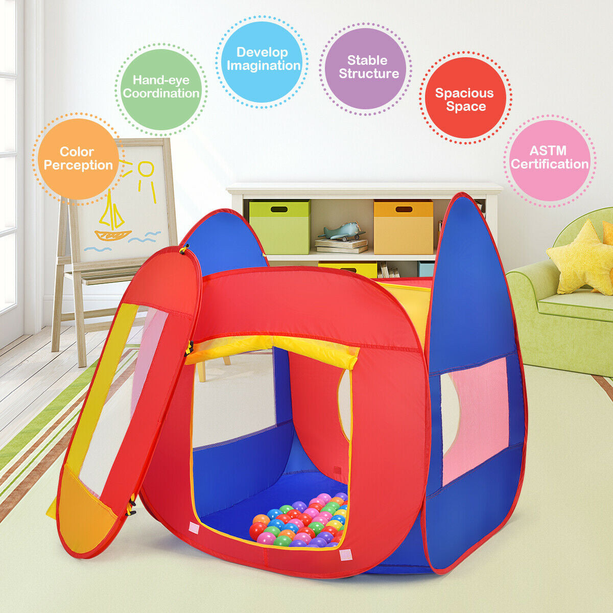 Carpa de juguete portátil para niños con 100 pelotas
